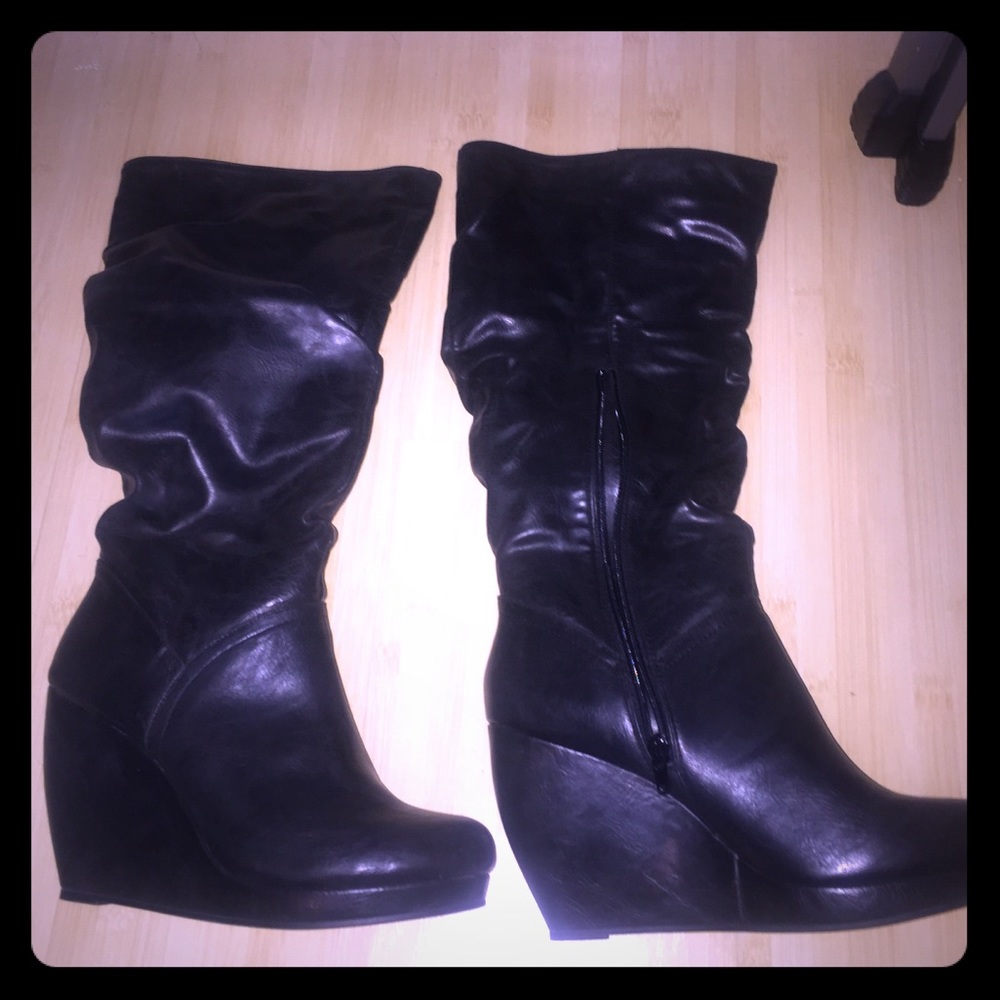 Black wedge boots, size 9.5